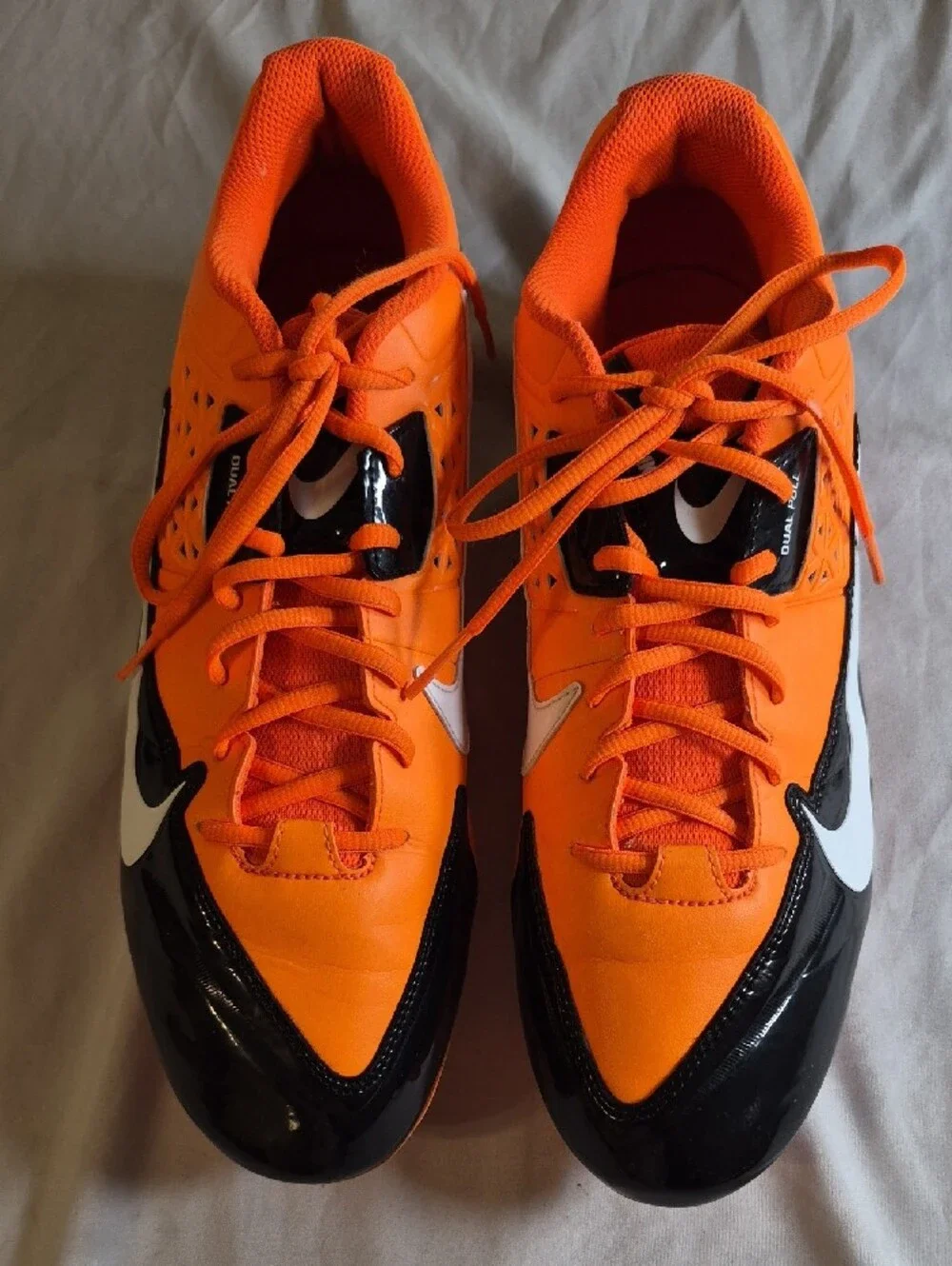 Nike Alpha Orange and Black Low-Top Baseball Cleats with White Swoosh Size 14